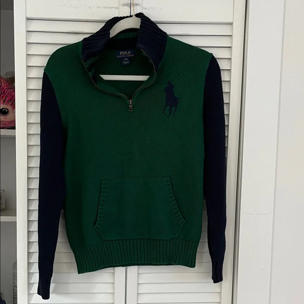 Polo Ralph Lauren Green And Blue Pullover large pony Cotton 14-16